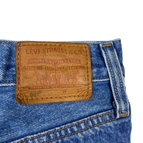 Levis Womens 501 Original High Rise Destroyed Cut Off Blue Jean Shorts US 31 - Picture 10 of 15